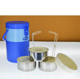 Mega Lunch Carrier & Tiffin 3-Stainless Steel Bowls With Plastic Salad Bowl ( Random Colors Will Be Sent )