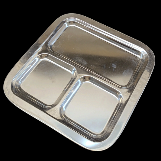 Stainless Steel Medium Size 3-Portion Serving Dish Plate
