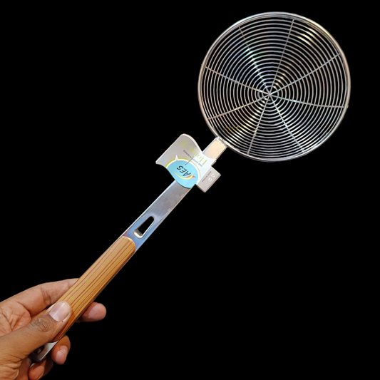 Wooden Handle Heavy Duty Stainless Steel 6.5 inches Strainer Frying Jali