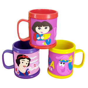 Character Printed Kids' Plastic Mug With Silicon Printing ( Random Character Will Be Sent)