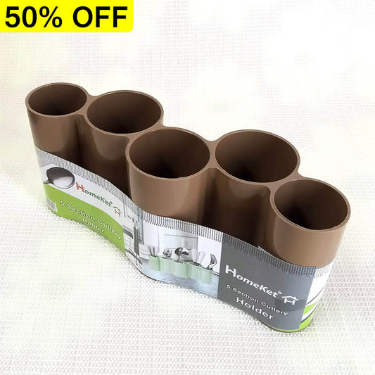 Homeket 5-Partition Multi-Purpose Cutlery & Cosmetics Brush Holder Organizer (Random Colors Will Be Sent)