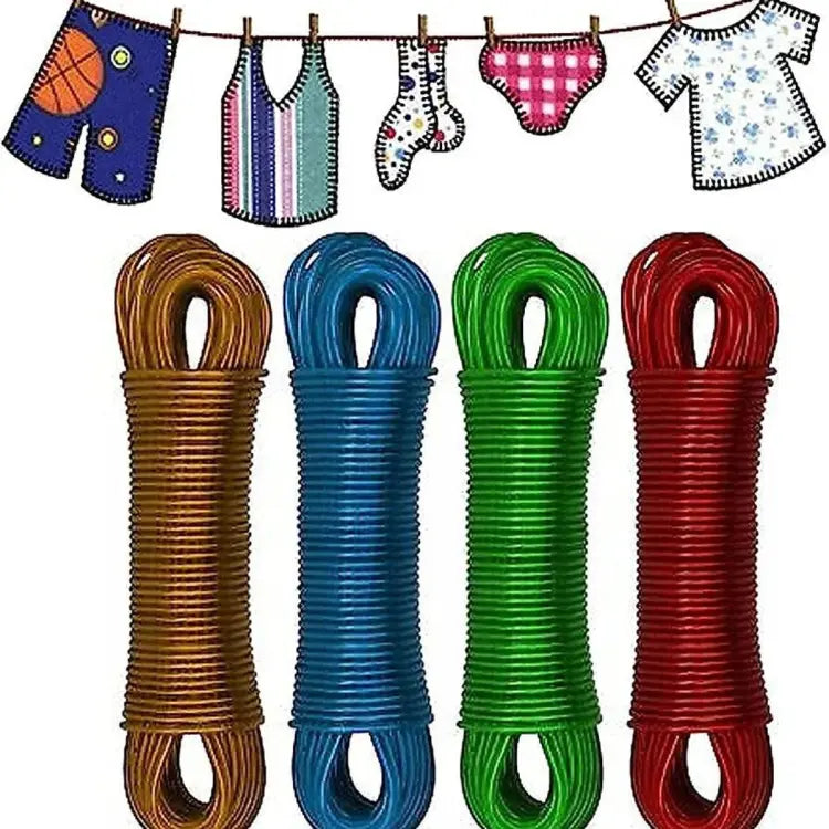 Metal Coated (20-Meters/60-Feet) Laundry Non-Slip Hanging Rope ( Random Colors Will Be Sent)