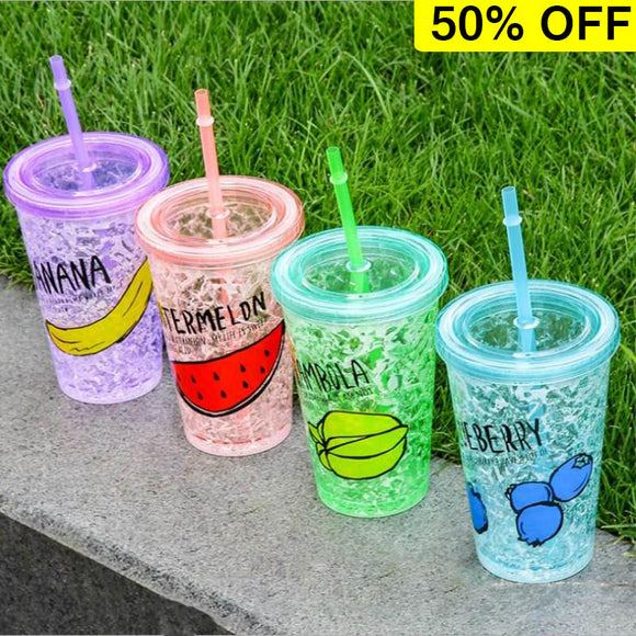 Kids' 450ml Plastic Acrylic Frosty Glass With Straw ( Random Colors Will Be Sent )