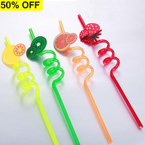 Pack Of 4pcs Re-Usable Fruit Plastic Acrylic Drinking Party Straws