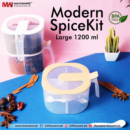 Maxware 4-Section Plastic Spices Organizer Partition Box Mug With Spoon ( Random Colors Will Be Sent )