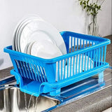 Stanplus Medium Size Plastic Dish Rack With Bottom Drain Tray & Side Cutlery Box ( Random Colors Will Be Sent)