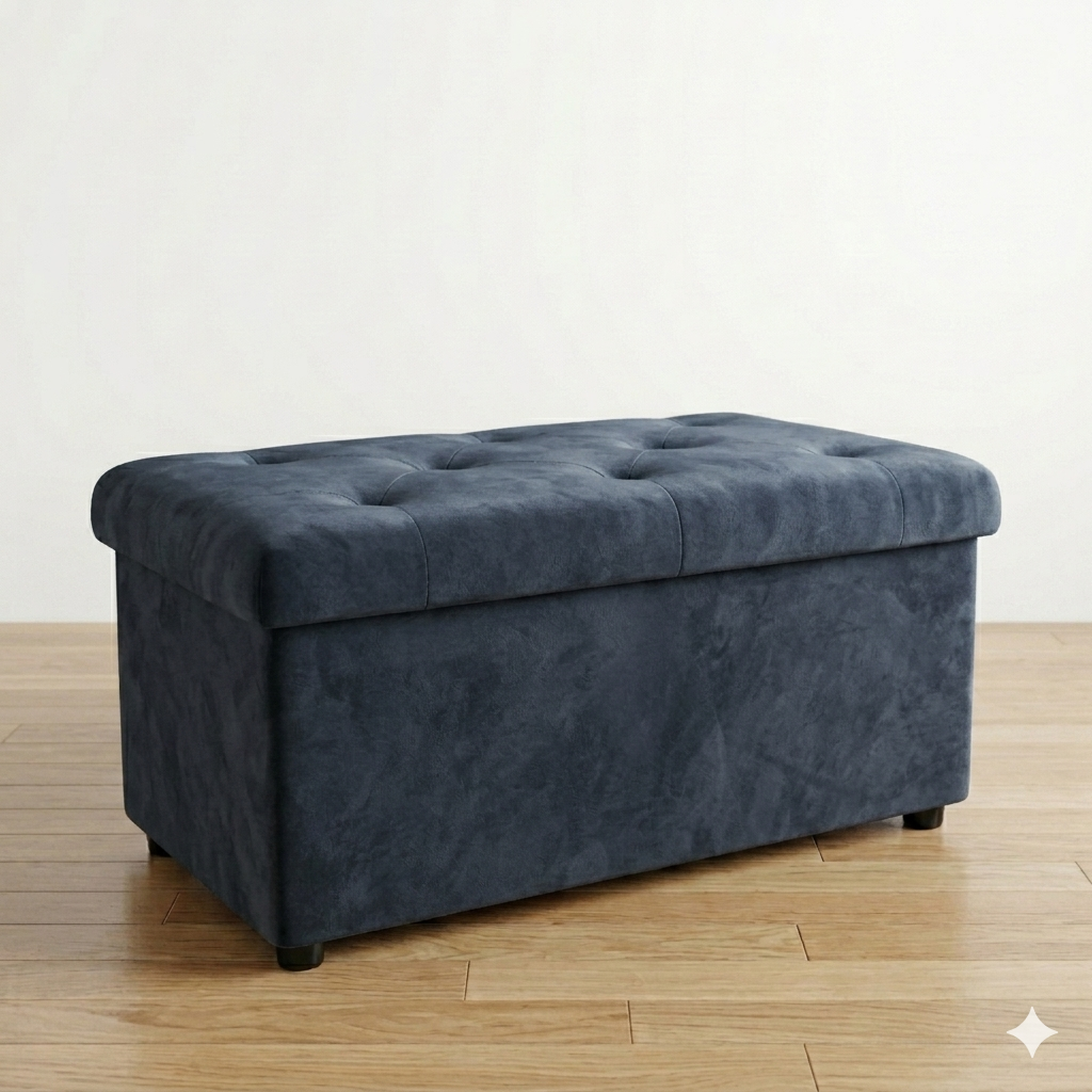 2-In-1 Velvet Blue Clothing Grey Storage Ottoman Box Super Soft & Durable