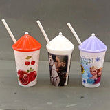 Kids Round Shape 350ml  Juice & Drinking Plastic Glass With Cover & Straw( Multiple Colours Will be Sent)