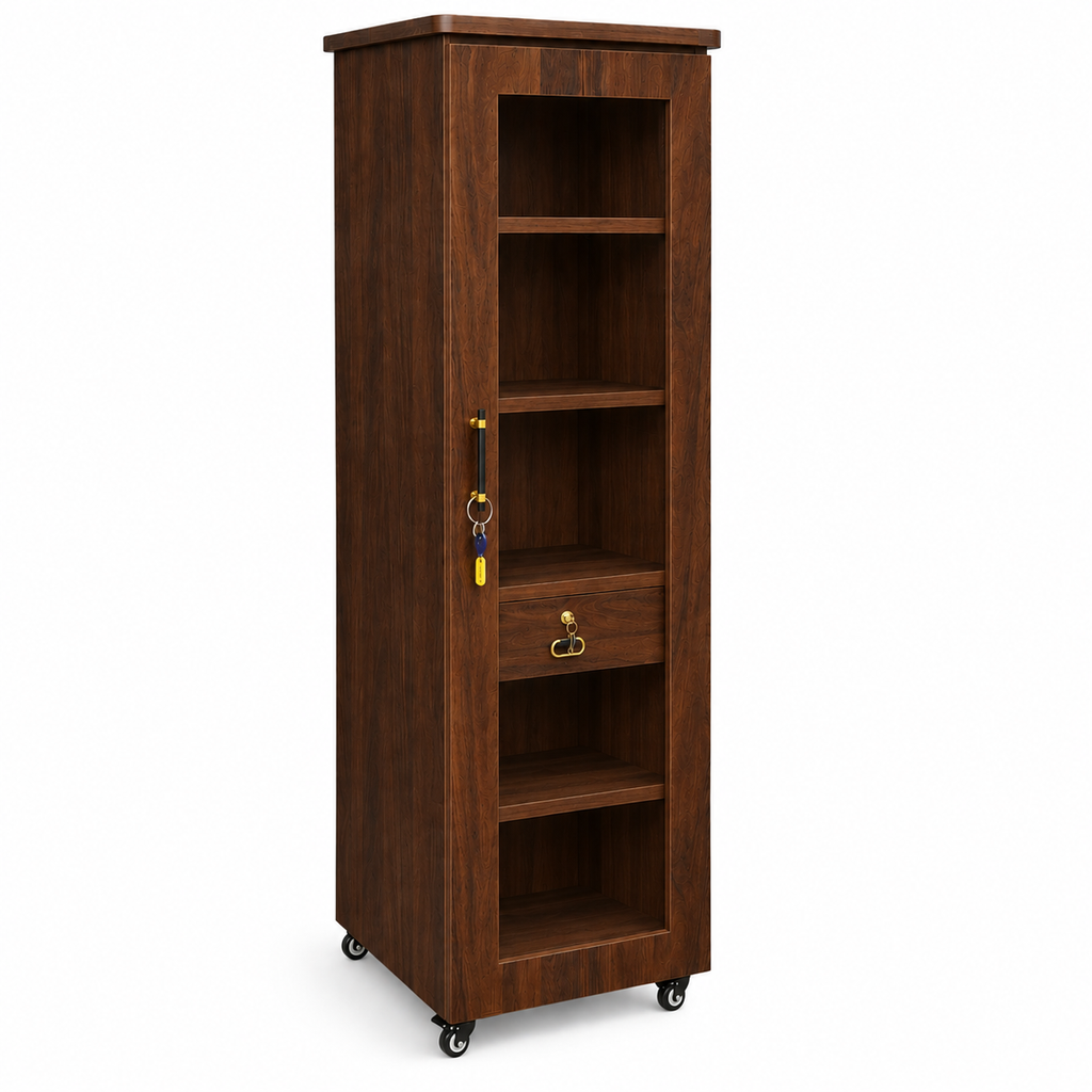 Movable Wheels Single Door  Storage Cupboard Divider Almirah With Drawer & Removable Adjustable Shelves