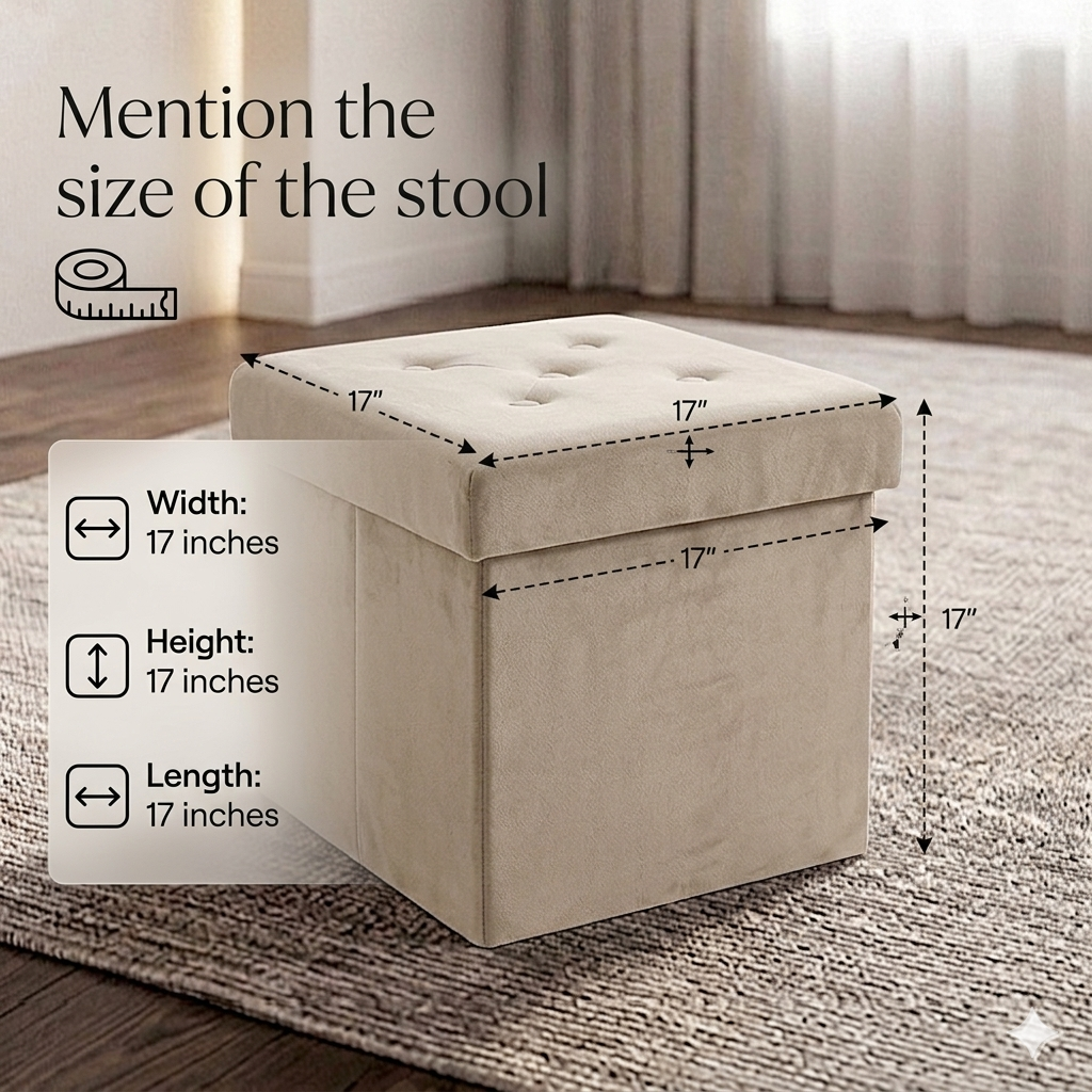 2-In-1 Space Saving Sitting Storage Ottoman Stool Super Soft & Durable