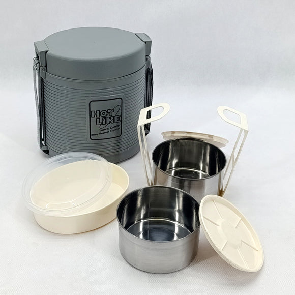 Hot Line  Medium Size Tiffin 2 Small Steel Bowls and 1 Plastic Bowl  (Random Colors Will be sent )