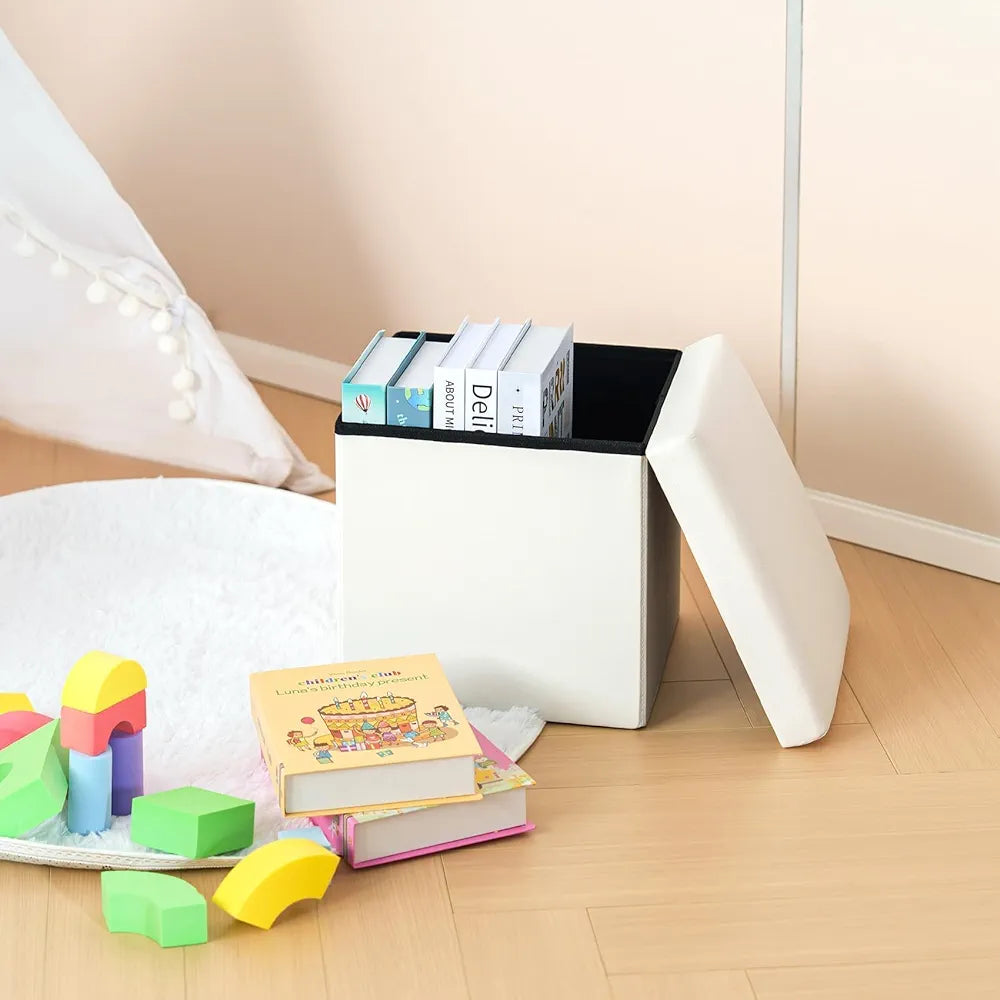 2-In-1 Space Saving Sitting Storage Ottoman Stool Super Soft & Durable