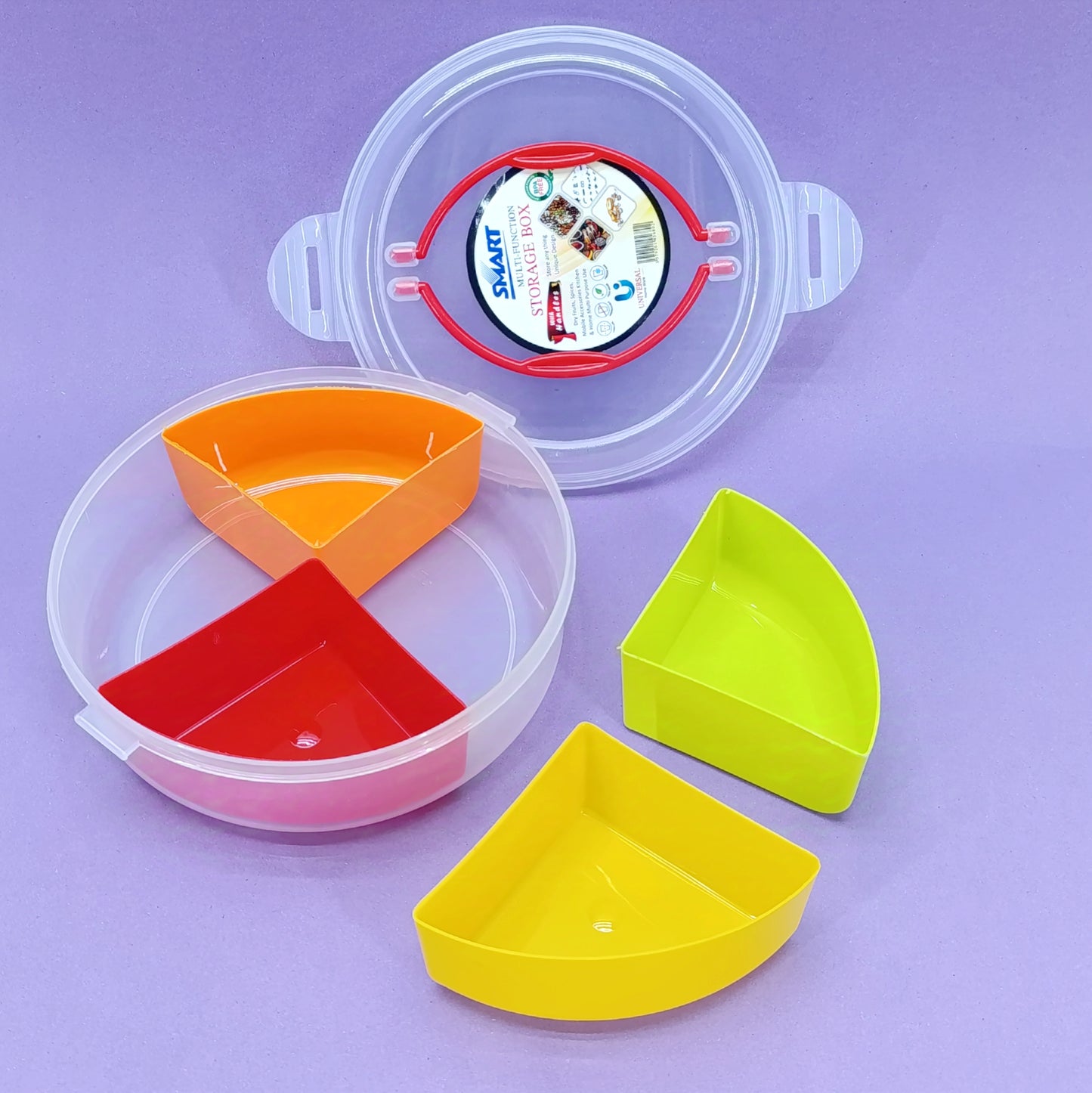 Smart Multi-Function Round Shape 4-Section Plastic Spices Organizer Masala & Dry-Fruit Box