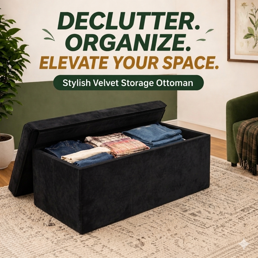 2-In-1 Velvet Clothing Storage Ottoman Box Super Soft & Durable