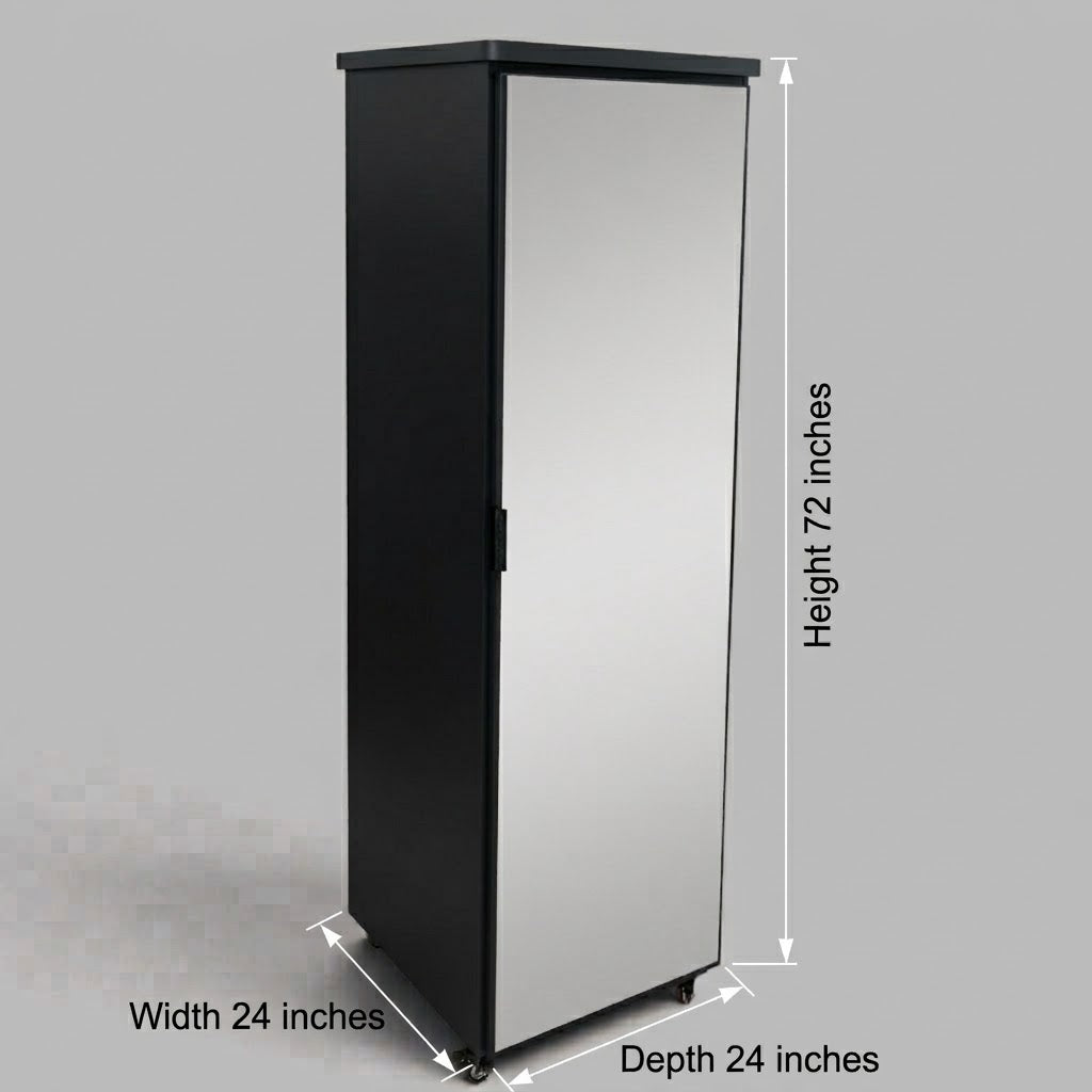 Movable Wheels Front Mirror Storage Cupboard Almirah With Removable Adjustable Shelves & Hanging Rod