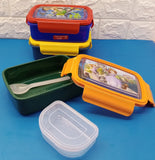 Appollo Jimmy Kids School Plastic Tiffin & Lunch-Box With Fork & Inside Small Bowl ( Random Colors Will Be Sent )