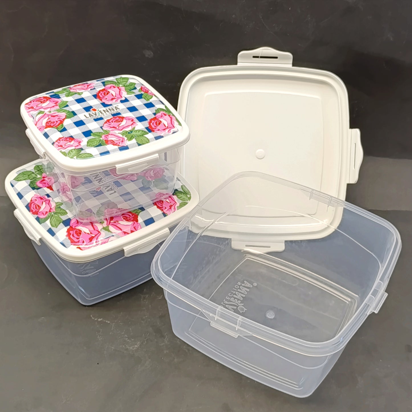 Lavena Pack Of 3pcs Square Shape Air Lock Food Storage Bowl Set