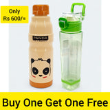 Buy One Get One Free Happy 900ml Bottle With Commando 500ml Plastic Water Bottle 2pcs Deal ( Random Colors Will Be Sent)