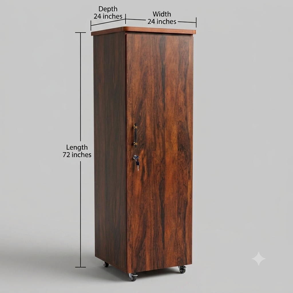 Movable Wheels Storage Cupboard Almirah With Removable Adjustable Shelves & Hanging Rod.