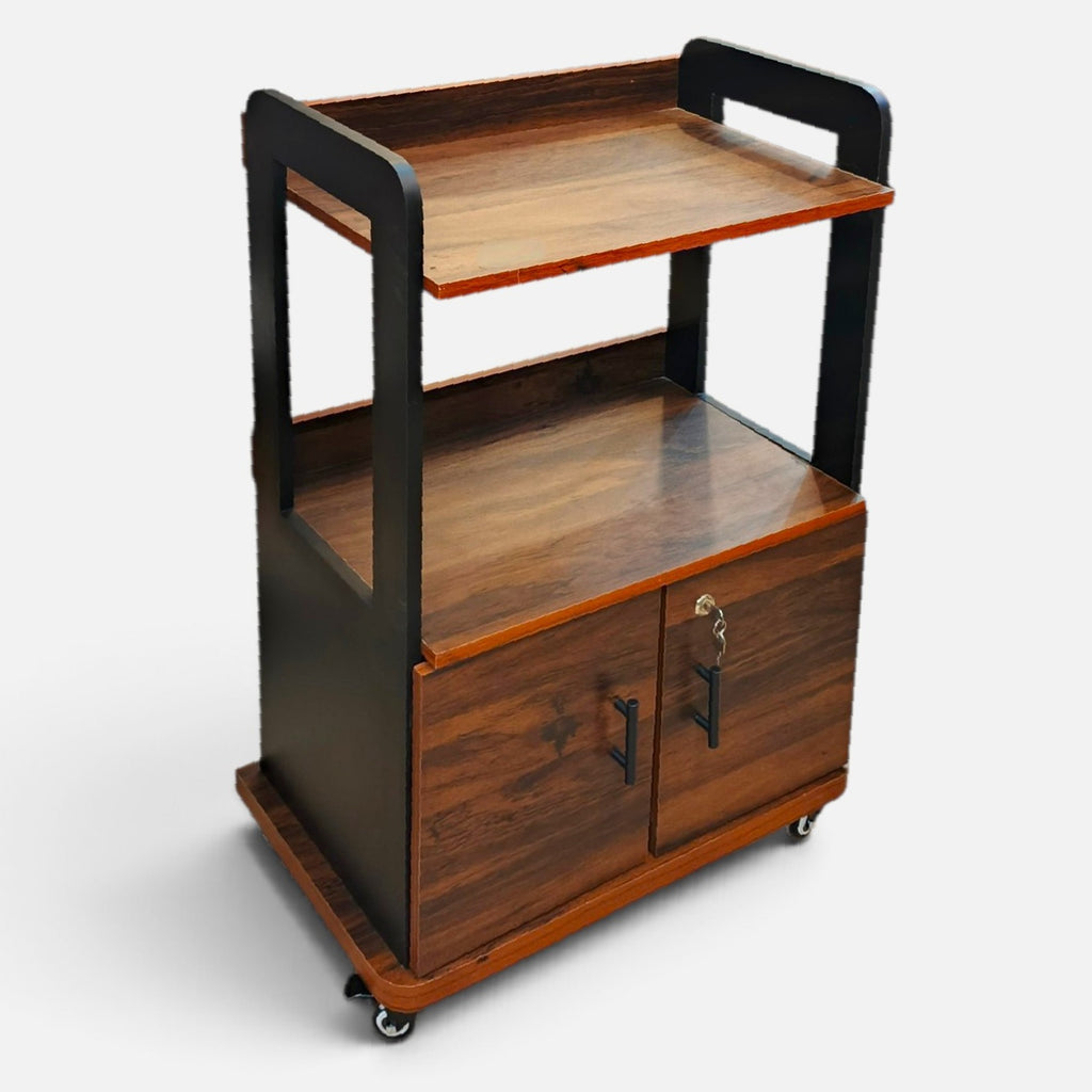 2-Layer Laminated Wooden Kitchen Multi-Purpose Rack With Cabinet ( Movable Wheels )