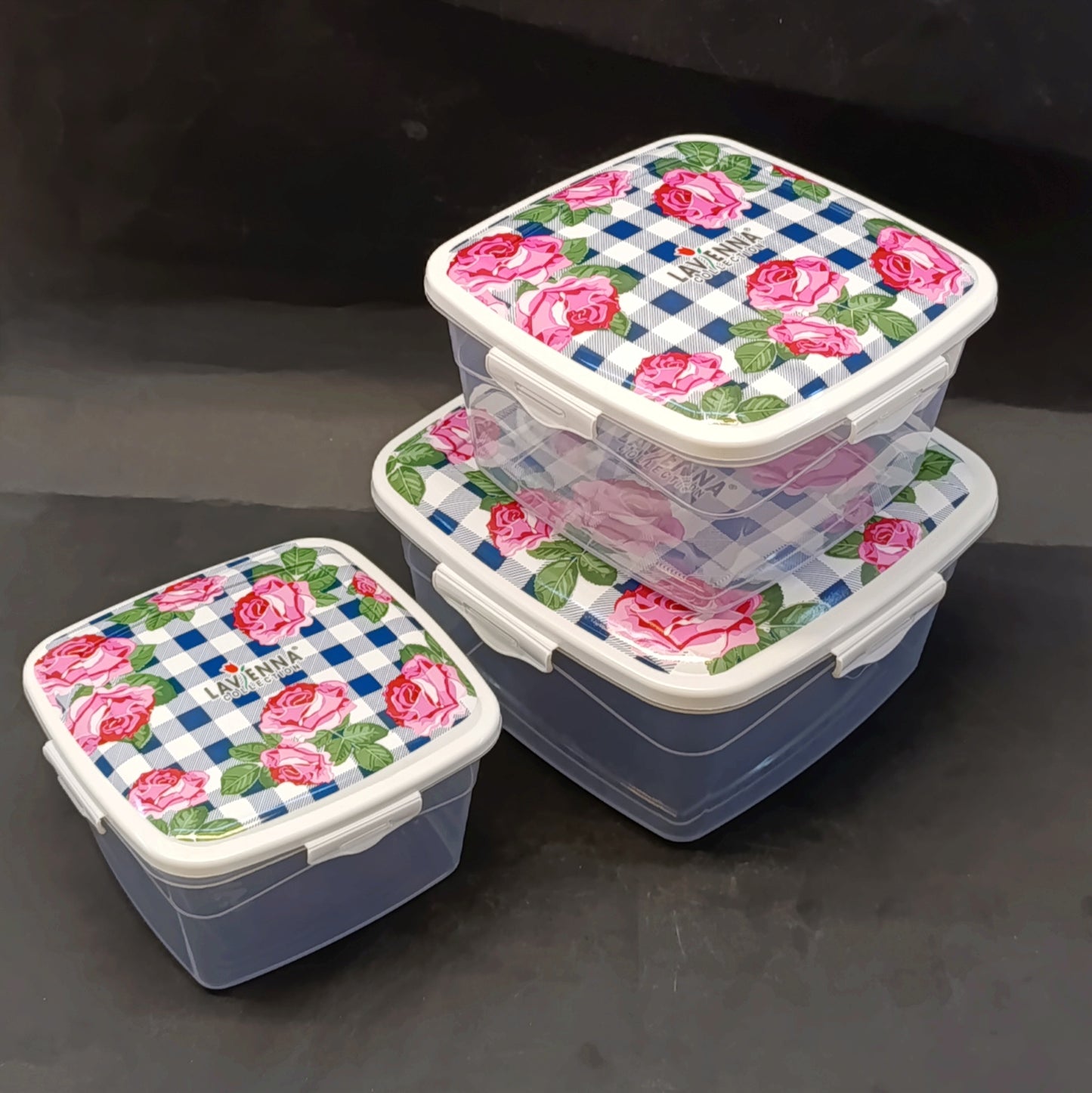 Lavena Pack Of 3pcs Square Shape Air Lock Food Storage Bowl Set