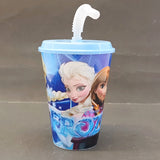 Character 300ml Juice & Drinking Plastic Glass With Cover & Straw ( Random Colors & Design Will Be Sent )