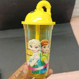 Character 400ml Juice & Drinking Plastic Glass With Cover & Straw ( Random Colors & Design )