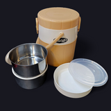 Mega Lunch Carrier & Tiffin 2-Stainless Steel Bowls With Plastic Salad Bowl ( Random Colors Will Be Sent )