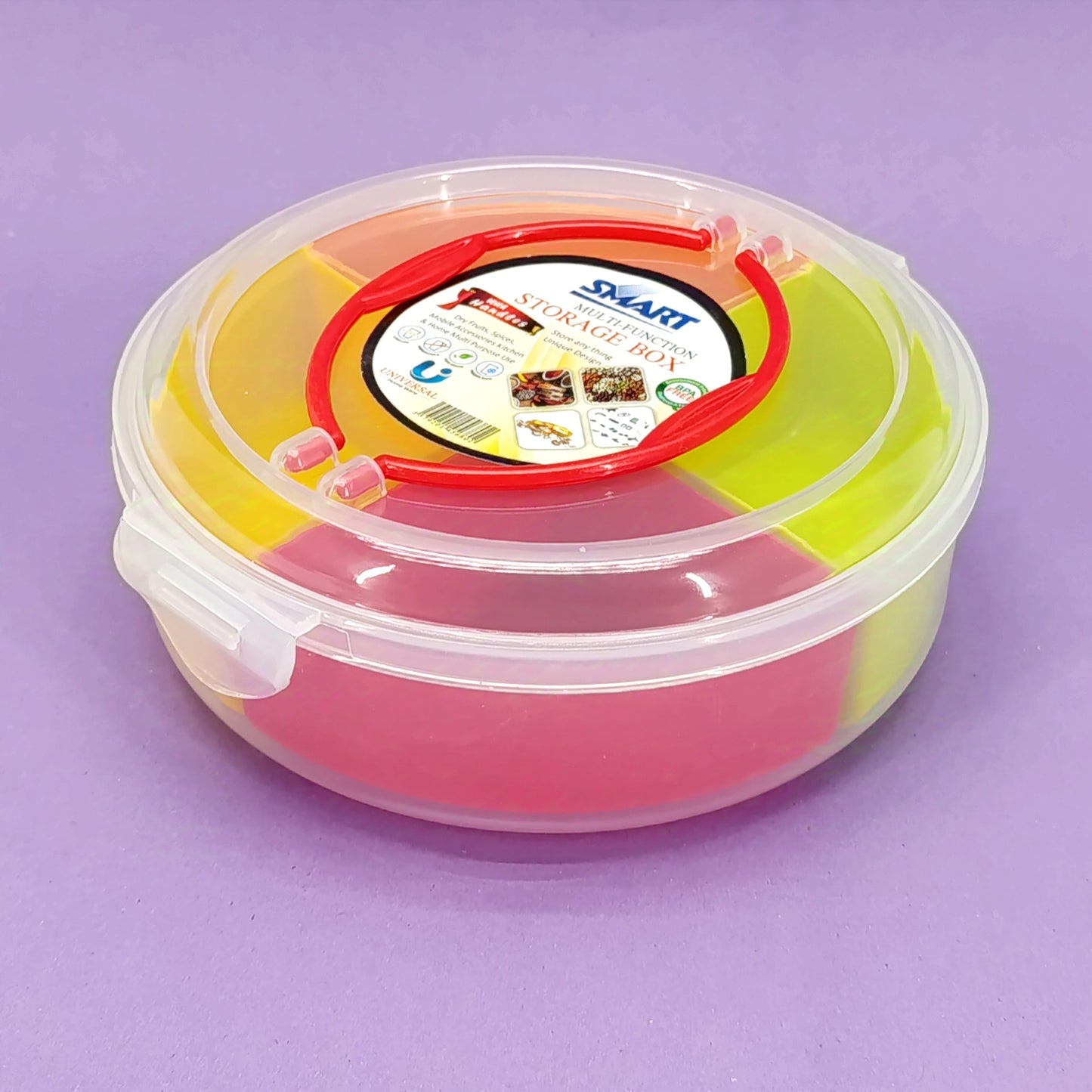 Smart Multi-Function Round Shape 4-Section Plastic Spices Organizer Masala & Dry-Fruit Box