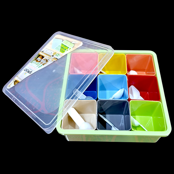 Elegant Smart Multi-Function Square Shape 9-Section Plastic Spices Organizer Masala & Dry-Fruit Box