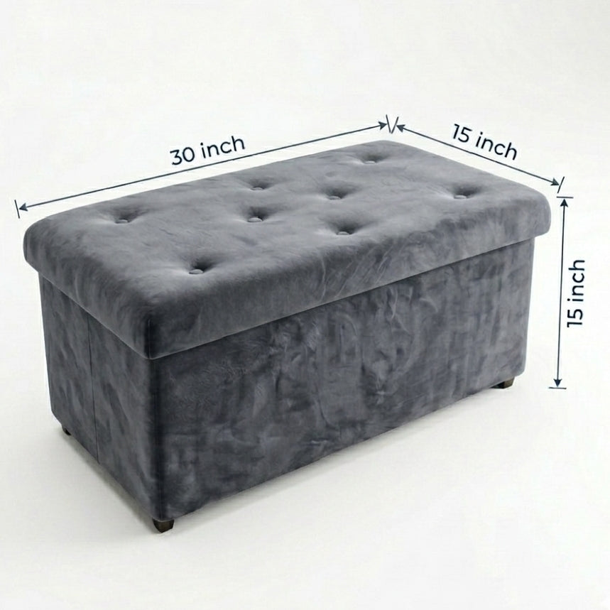 2-In-1 Velvet Blue Clothing Grey Storage Ottoman Box Super Soft & Durable