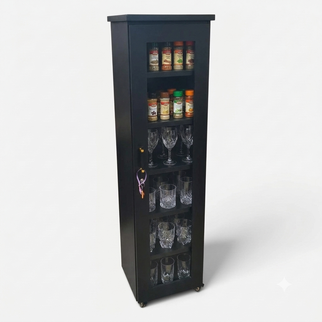 Movable Wheels Single Door  Storage Cupboard Divider Almirah With Removable Adjustable Shelves