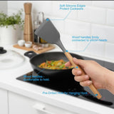 Silicon Heavy-Duty Kitchen Spatula or Spoon With Wooden Handle ( Random Colors Will Be Sent )