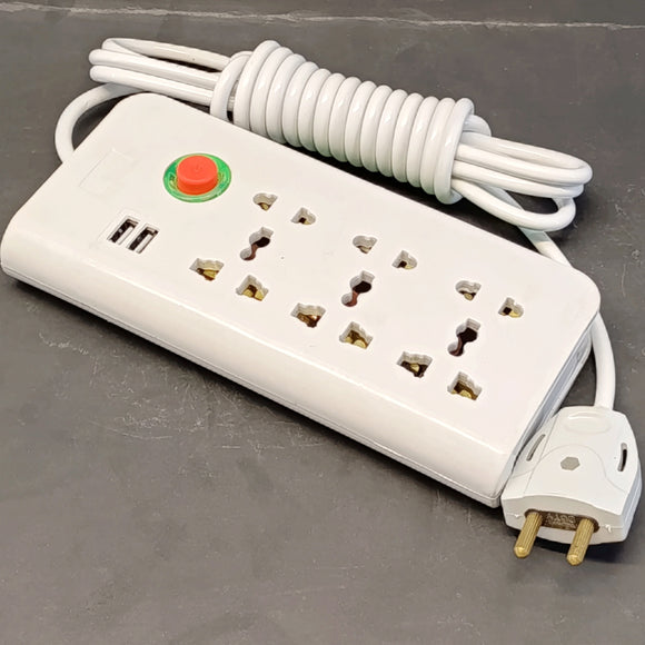 Electric (3-Meters) Wire Extension Lead With 2 USB-Charging Sockets and 9 Pin Sockets