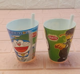 Kids' Character 250ml Plastic Juice Glass With Straw ( Random Colors Will Be Sent )