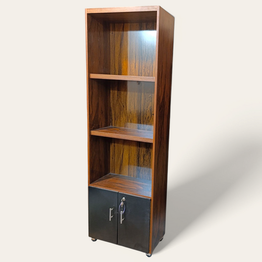 Multi-Purpose Shelf Books, Lounge & Kitchen Organizer Space Saving Storage Laminated Wooden Rack ( Brown With Black Doors)