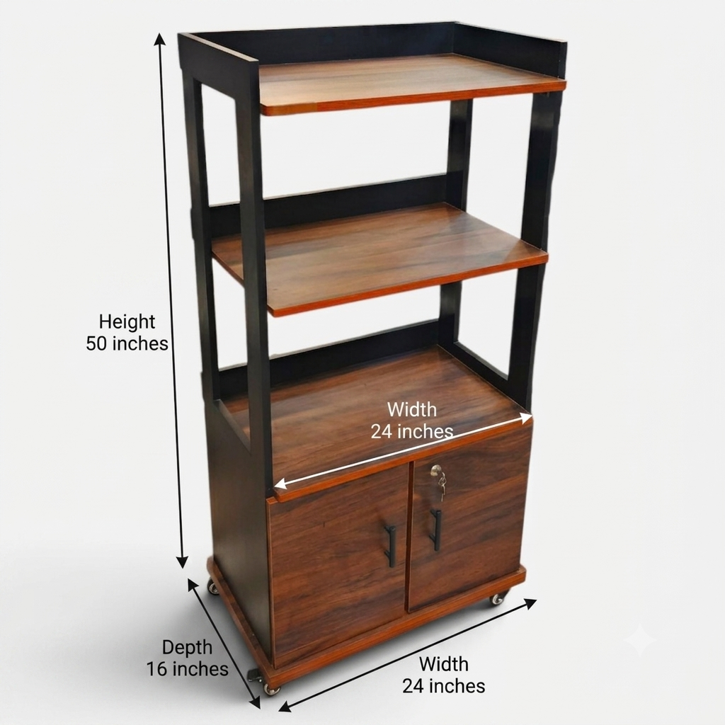 3-Layer Laminated Wooden Kitchen Multi-Purpose Rack With Cabinet