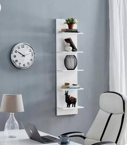 Wall Mount Home Decor Storage Space Saver Laminated Wooden Books Organizer Rack (White Color)