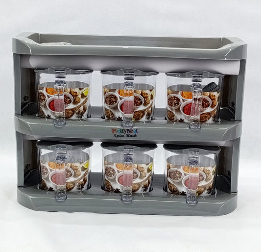Pretty Neat Space-Saving Plastic Masala & Spices Storage Rack With Spoons (Random Colors Will be sent)