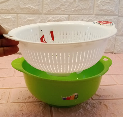 Small-Size 8-inches Dual Plastic Colander Strainer Bowl (Random Colors)