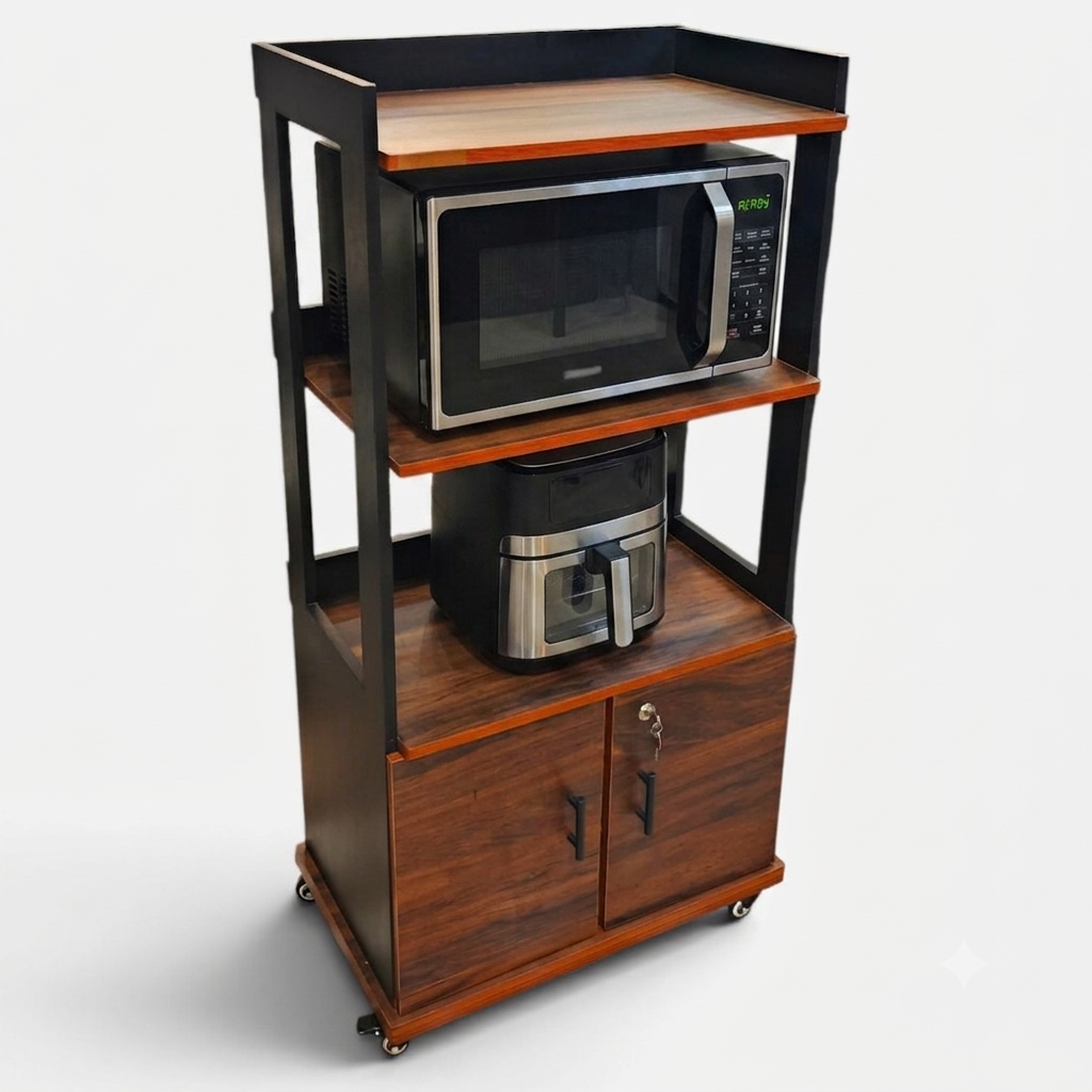3-Layer Laminated Wooden Kitchen Multi-Purpose Rack With Cabinet