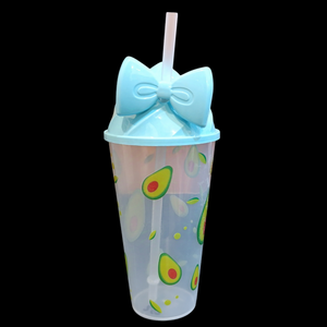 Kids'Cone Shape 300ml Juice & Drinking Plastic Glass With Cover & Straw