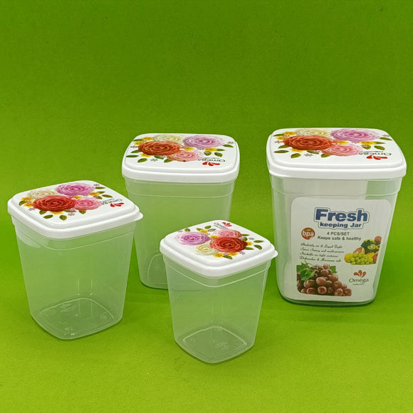 Omega Fresh Pack of 4pcs medium Size Air-Tight Transparent Plastic Storage Bowl Set