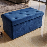 2-In-1 Velvet Blue Clothing Storage Ottoman Box Super Soft & Durable