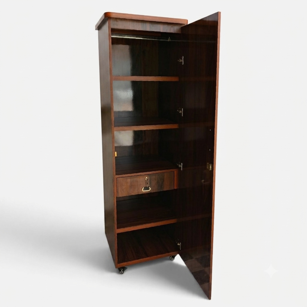 Movable Wheels Storage Cupboard Almirah With Removable Adjustable Shelves & Hanging Rod.