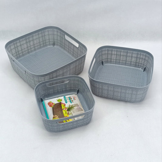 Kiwi Pack Of 3pcs Plastic Square Shape Fruit Basket Set