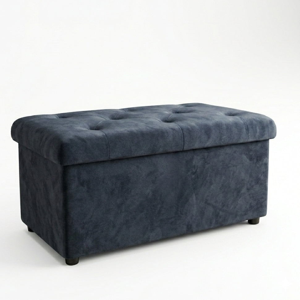 2-In-1 Velvet Blue Clothing Grey Storage Ottoman Box Super Soft & Durable