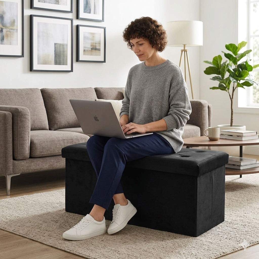2-In-1 Velvet Clothing Storage Ottoman Box Super Soft & Durable