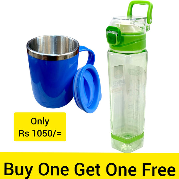 Buy One Get One Free 400ml Stainless Steel Insulated Air-Tight Thermal Mug With 800ml High Quality Water Bottle ( Random Colors Will Be Sent )