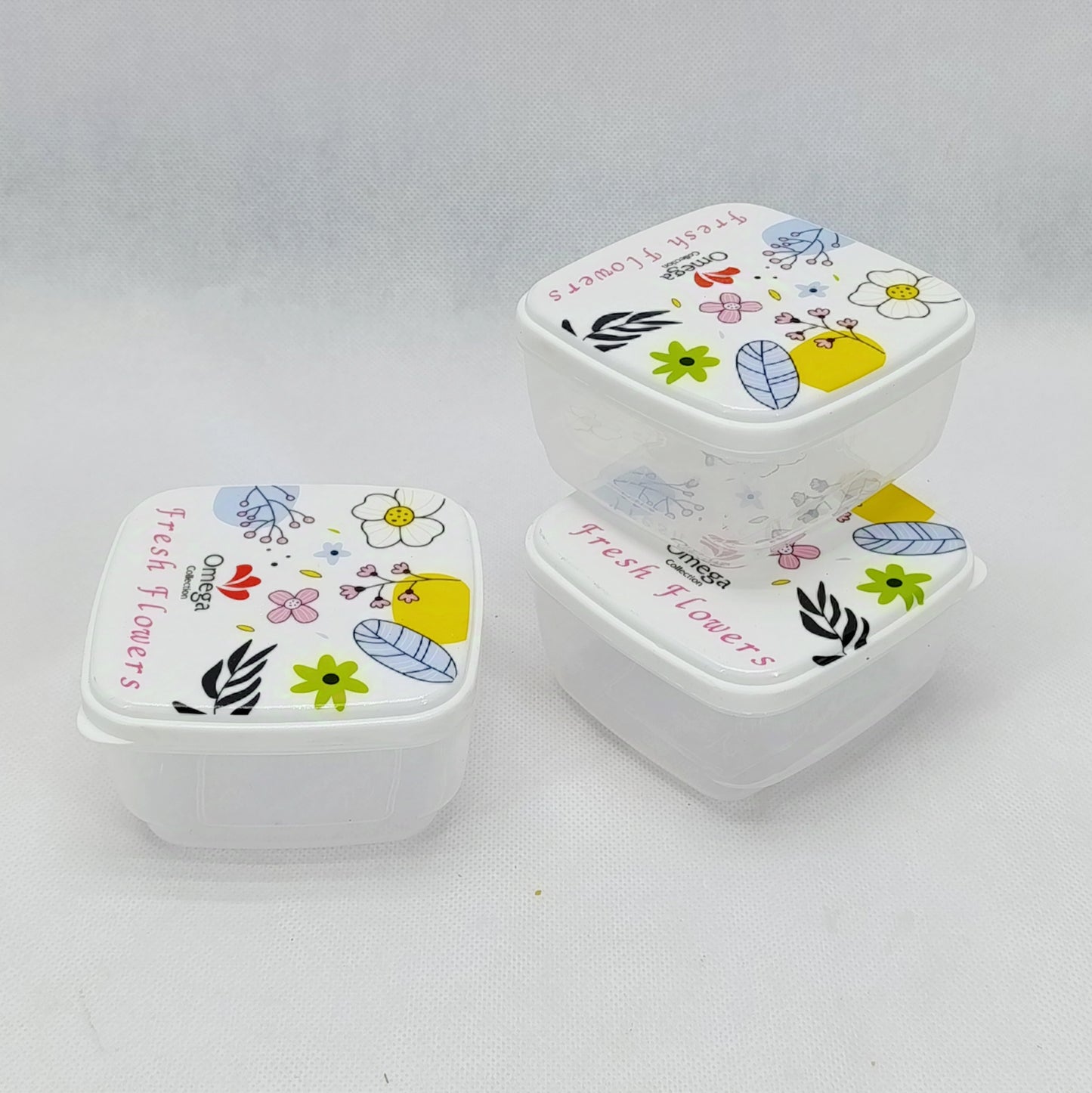 Fresh Pack of 3pcs Small Size Transparent Plastic Square Shape Storage Bowl Set